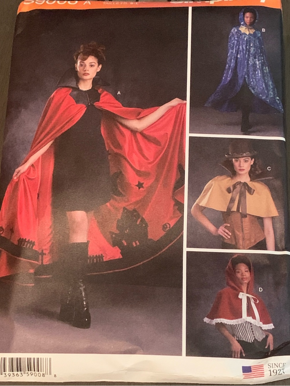 Sz S-L Simplicity S9008A Costume Cape - Steampunk Princess Cloak Witch Vampire